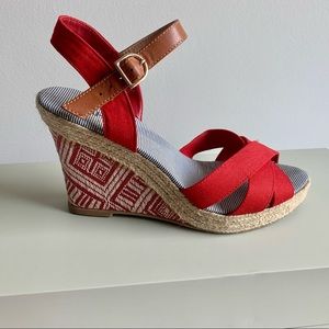 Red wedge shoes size 8